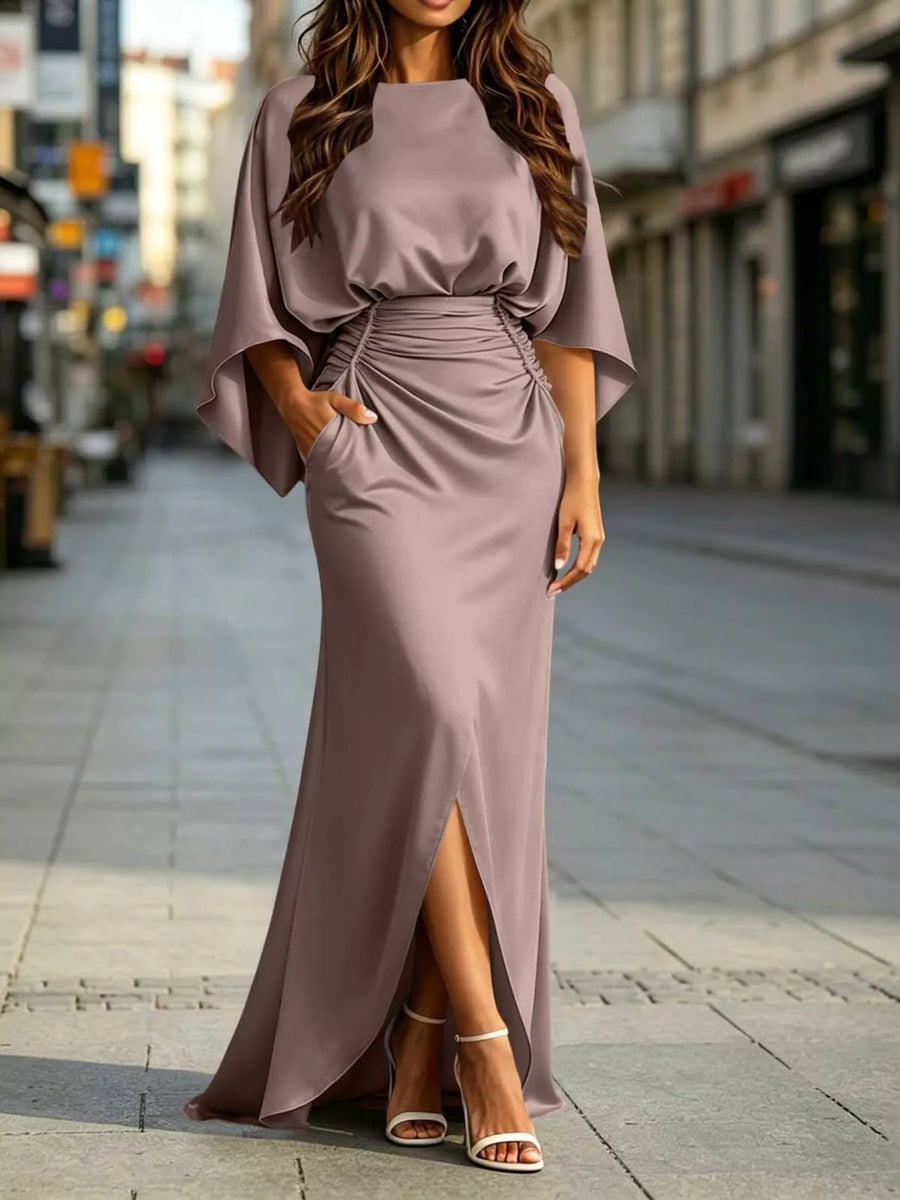 Ruched Waist Maxi Dress with Pockets