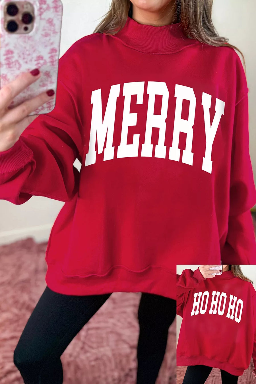 Christmas Slogan MERRY High Neck Tunic Holiday Sweatshirt