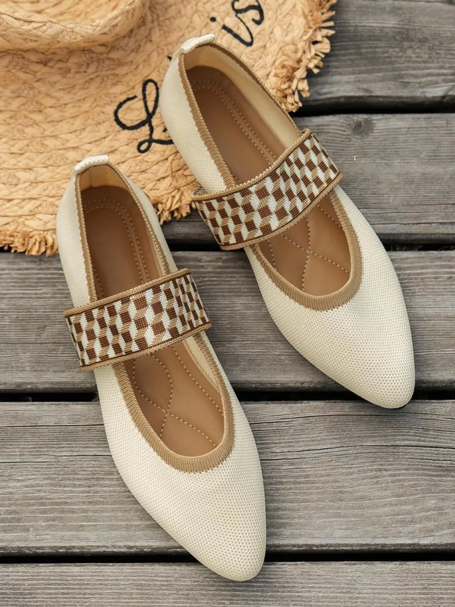 Point Toe Flats Mesh Gingham Strap Loafers