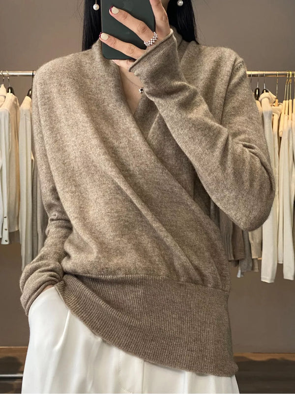 Wrap-Front Long Sleeve Sweater