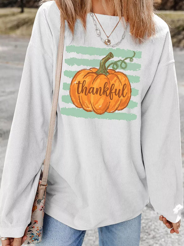 Thankful Pumpkin Ribbed Tunic Pullover Sweatshirt