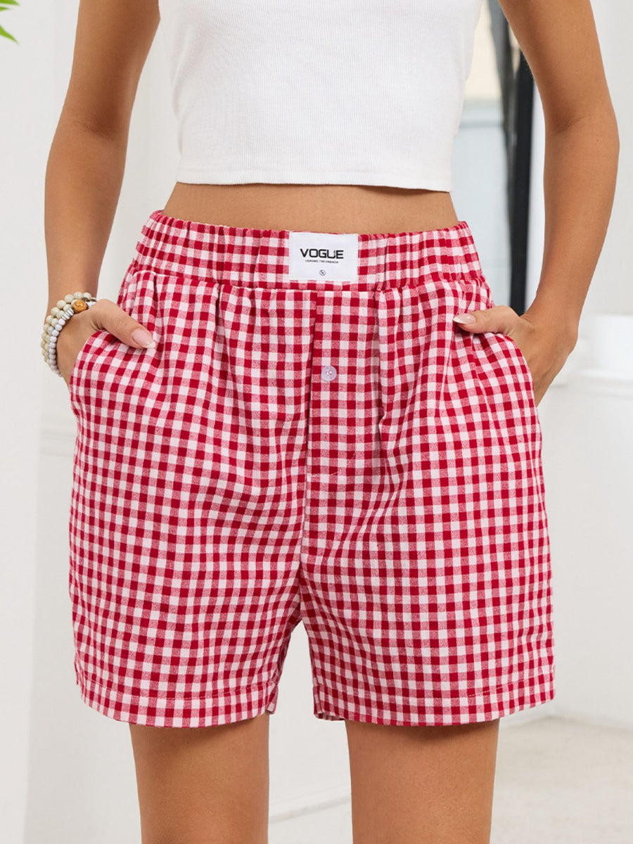 Gingham Elastic Waist Casual Shorts