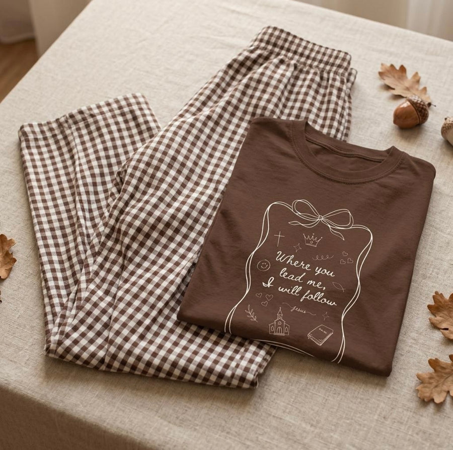 Wherever He Leads-Unisex Heavyweight Crewneck T-Shirt | Comfort Colors C1717 espresso