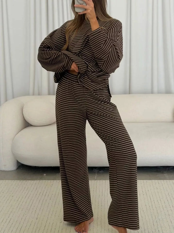 Striped Dropped Shoulder Top and Pants Lounge Set