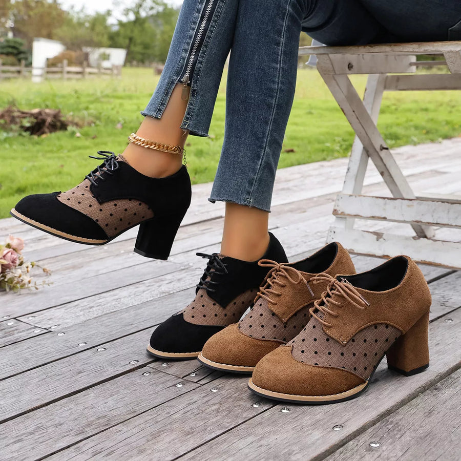 Lace Up Block Heels Boots