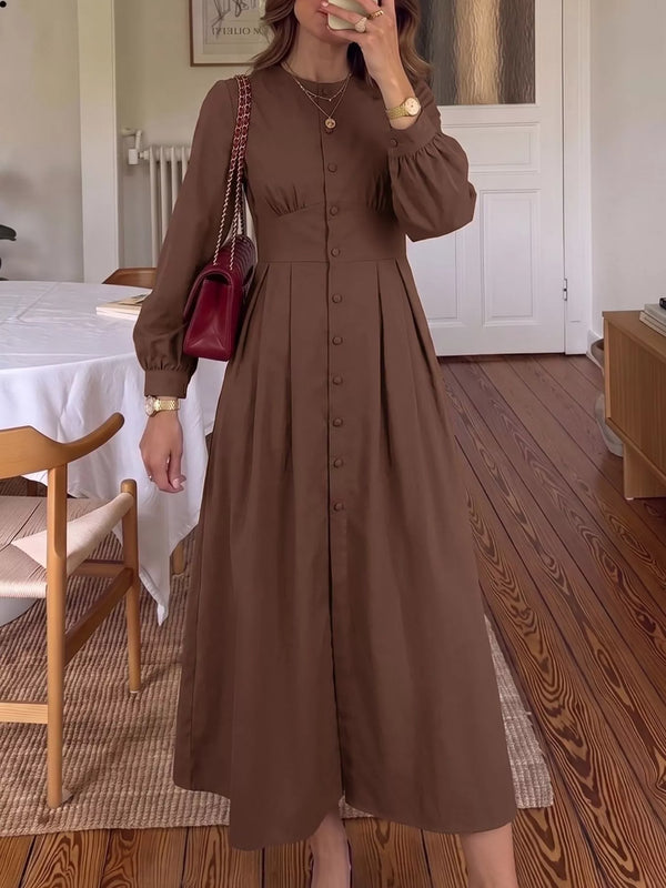 Button-Down Long Sleeve Midi Dress