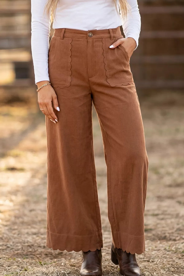 Scalloped Edge Pocket Full-Length Pants