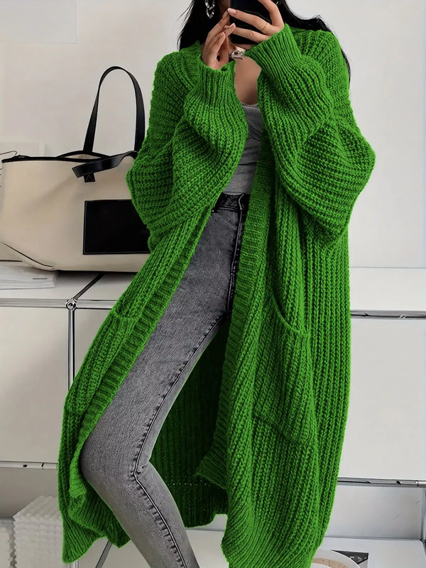 Full Size Chunky Knit Openwork Front Longline Cardigan Plus Size